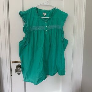 J. Crew Teal Green Flutter Sleeve Ruffled Blouse